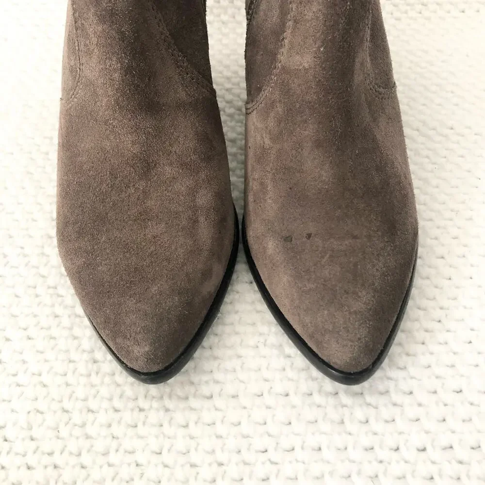 Frye JENNIFER Brown Grey Suede Pointed Stacked Heel Dress Ankle Boots 6 - Picture 8 of 12